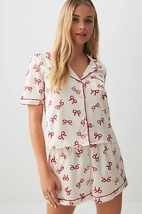 Ardene Satin PJ Set in Beige | Size | Polyester/Spandex | Eco-Conscious