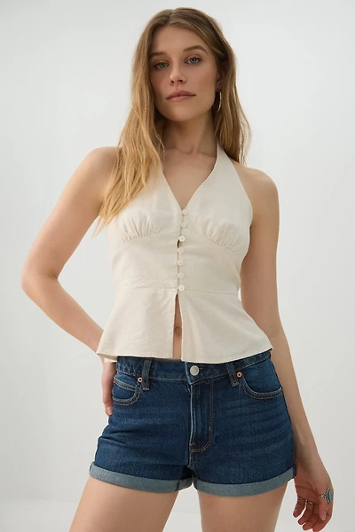 Short taille haute en denim extensible