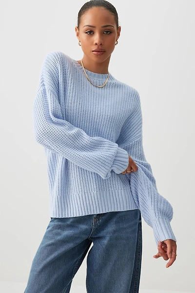 Ardene Rib Crew Neck Sweater in Light Blue | Size | 100% Acrylic