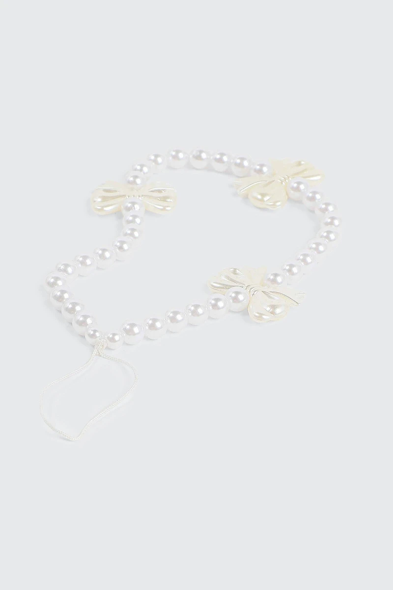Ardene Pearl & Bow Beaded Phone Charm in White