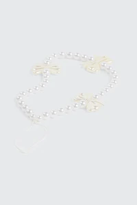 Ardene Pearl & Bow Beaded Phone Charm in White