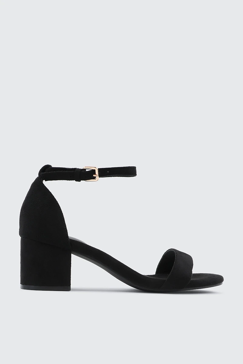 Ardene Faux Suede Block Heel Sandals in Black | Size