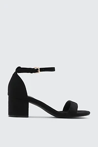 Ardene Faux Suede Block Heel Sandals in Black | Size
