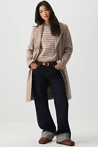 Ardene Three-Button Brushed Felt Coat in Brown | Size | Polyester