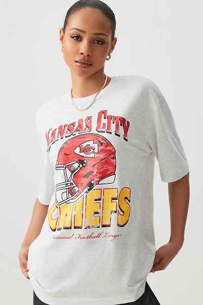 Ardene Oversized Chiefs T-Shirt in Light Grey | Size | 100% Cotton