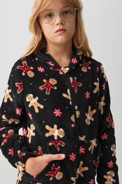 Ardene Kids SUNDAYSOFT Zipper Hooded Onesie in Black | Size | Polyester | Eco-Conscious