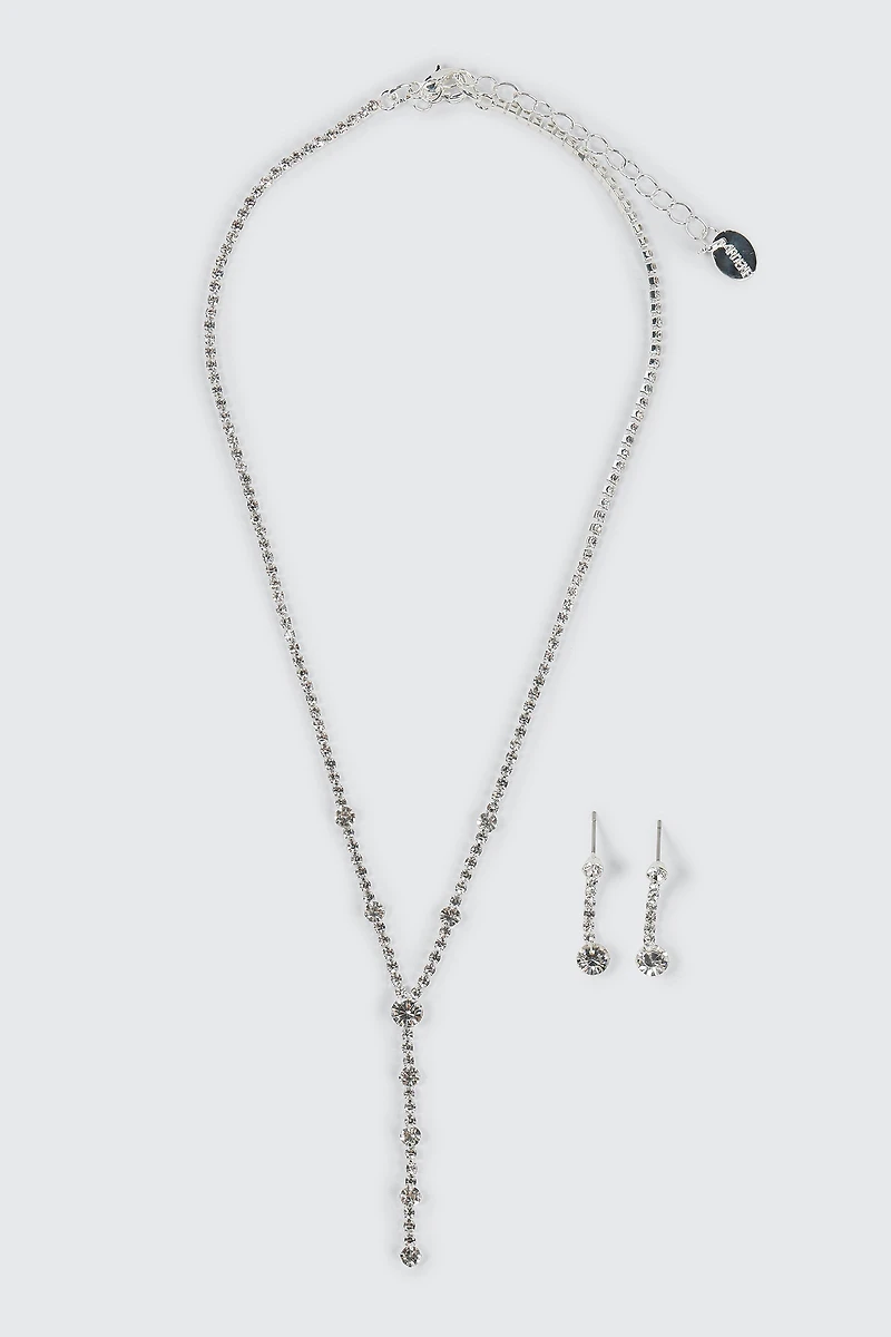 Ardene Y Necklace and Earrings Set in Silver | Stainless Steel