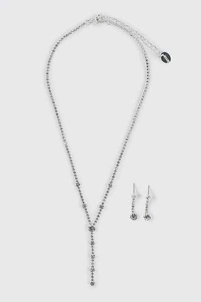 Ardene Y Necklace and Earrings Set in Silver | Stainless Steel