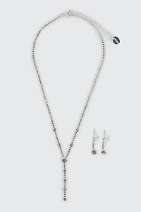 Ardene Y Necklace and Earrings Set in Silver | Stainless Steel