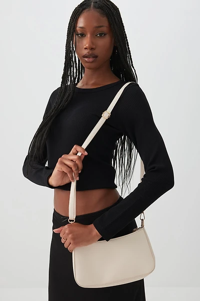 Ardene Knotted Handle Shoulder Bag with Crossbody Strap in Off-White | 100% Recycled Polyester/Faux Leather | Eco-Conscious