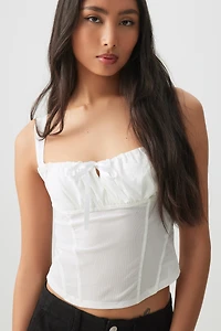 Ardene Mesh Tank Top with Bow Detail in White | Size | Polyester/Nylon/Elastane