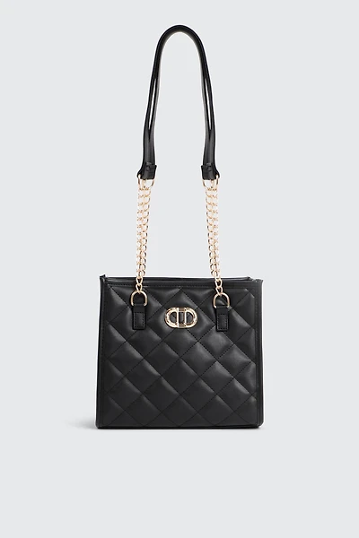 Ardene Topstitched Chevron Tote Bag in Black | Faux Leather/Polyester