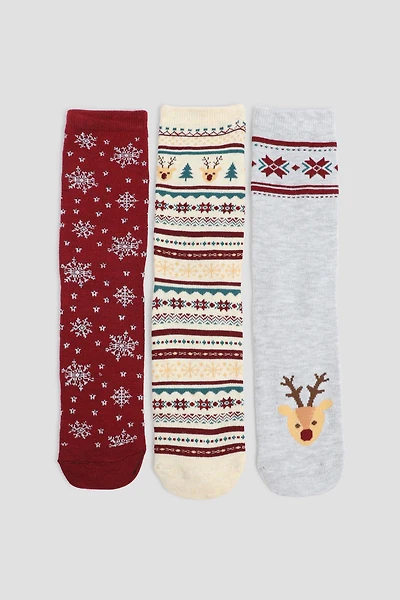 Ardene 3-Pack Festive Crew Socks | Polyester/Spandex