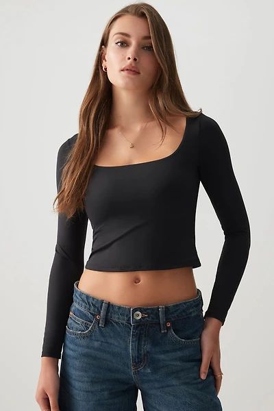 Ardene Contour Long Sleeve Scoop Neck T-Shirt in | Size | Nylon/Elastane
