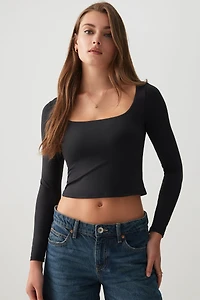 Ardene Contour Long Sleeve Scoop Neck T-Shirt in | Size | Nylon/Elastane