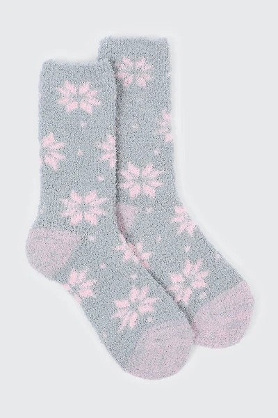 Ardene Snowflake Cozy Socks in Grey | Polyester/Nylon/Spandex