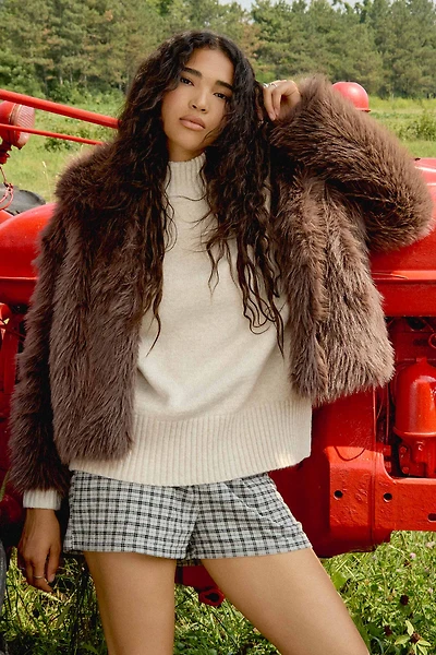 Ardene Short Faux Fur Coat in Brown | Size Small | Polyester