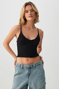 Ardene Basic Lettuce Edge V-Neck Tank Top in | Size | Nylon/Elastane | Eco-Conscious