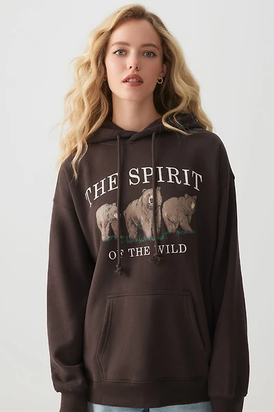 Ardene Printed Oversized Hoodie in Brown | Size | Polyester/Cotton | Fleece-Lined | Eco-Conscious