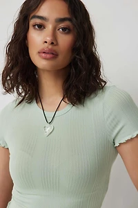 Ardene Ultra Crop Lettuce Edge T-Shirt in Light Green | Size Large | Polyester/Elastane | Eco-Conscious