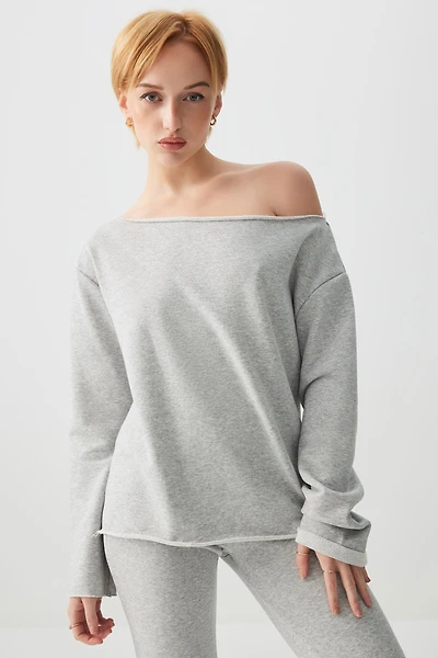 Ardene French Terry Boat Neck Sweatshirt in Grey | Size | 100% Cotton