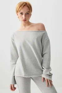Ardene French Terry Boat Neck Sweatshirt in Grey | Size | 100% Cotton