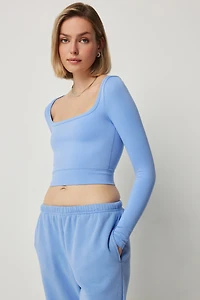 Ardene Seamless Long Sleeve T-Shirt in Electric Sky Blue | Size Small | Nylon/Elastane