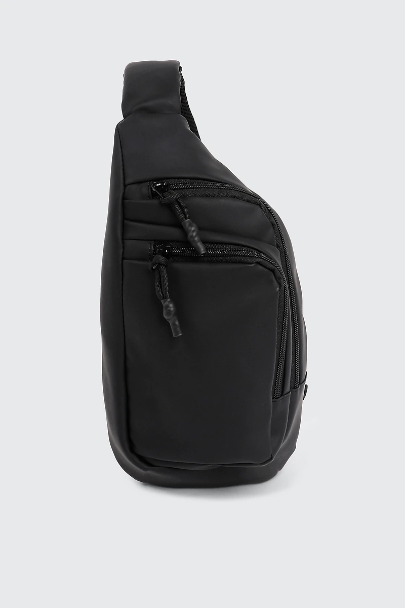 Ardene Man Black Sling Bag For Men | Faux Leather/Polyester