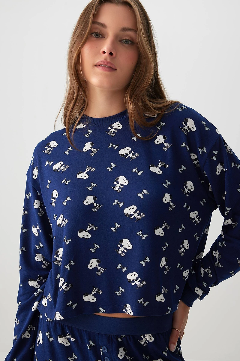 Ardene Snoopy Boxy PJ Set in Dark Blue | Size | Polyester/Elastane