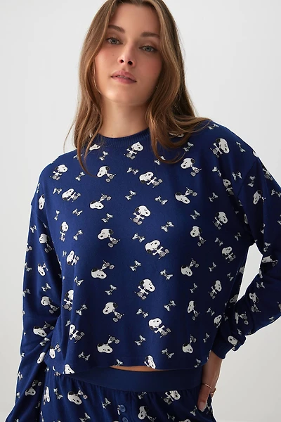 Ardene Snoopy Boxy PJ Set in Dark Blue | Size | Polyester/Elastane