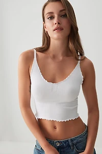 Ardene Basic Lettuce Edge V-Neck Tank Top in | Size | Nylon/Elastane | Eco-Conscious