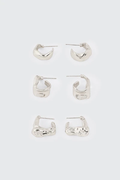 Ardene 3-Pack Irregular Hoops in Silver | Stainless Steel