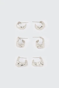 Ardene 3-Pack Irregular Hoops in Silver | Stainless Steel