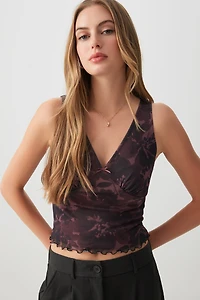 Ardene V-Neck Mesh Tank Top in Burgundy | Size | Polyester/Spandex