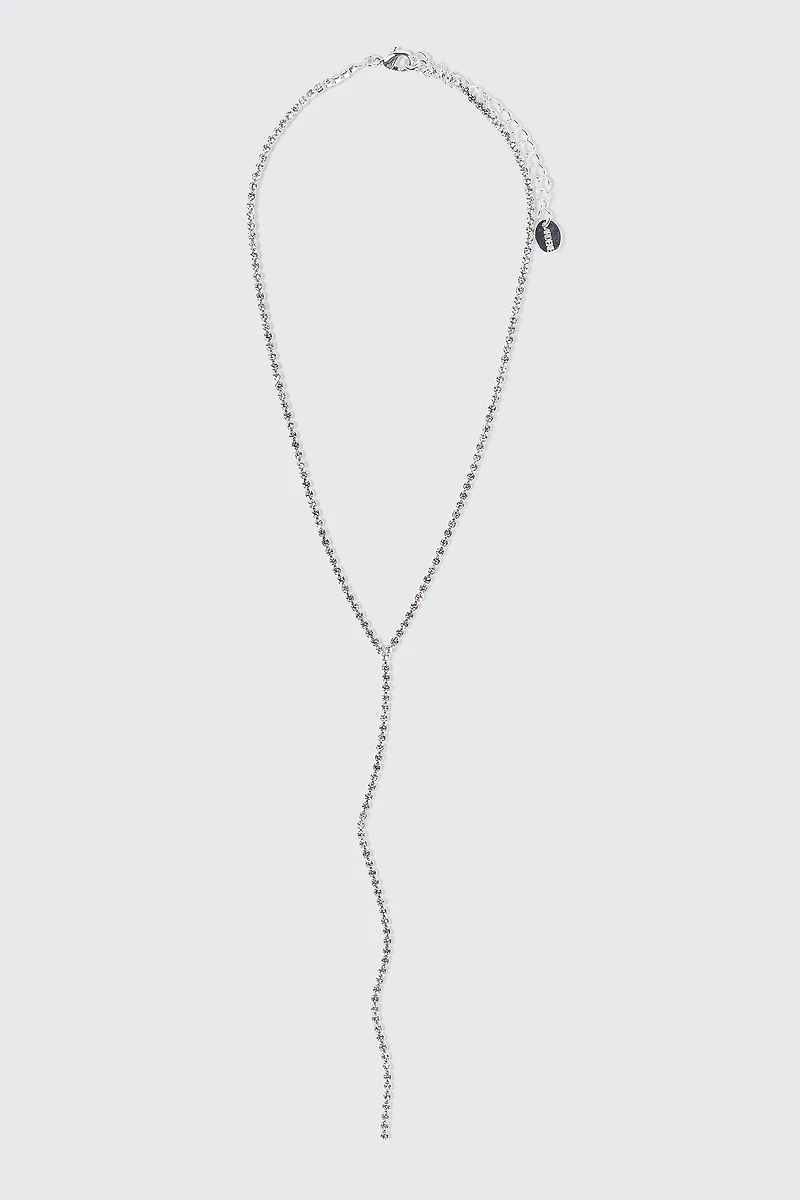 Ardene Rhinestone Lariat Necklace in Silver