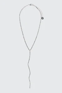 Ardene Rhinestone Lariat Necklace in Silver