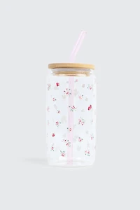 Bouteille en verre à motif de fraises
