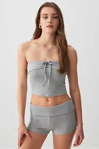 Ardene Tube Top & Short PJ Set in Grey | Size Medium | Polyester/Elastane | Eco-Conscious