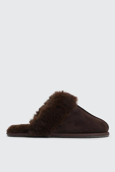 Ardene Mule Slippers with Fur Lining in | Size | Polyester/Faux Suede | Eco-Conscious