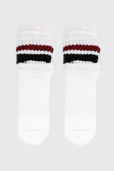 Ardene Striped Slouchy Socks in White | Polyester/Spandex