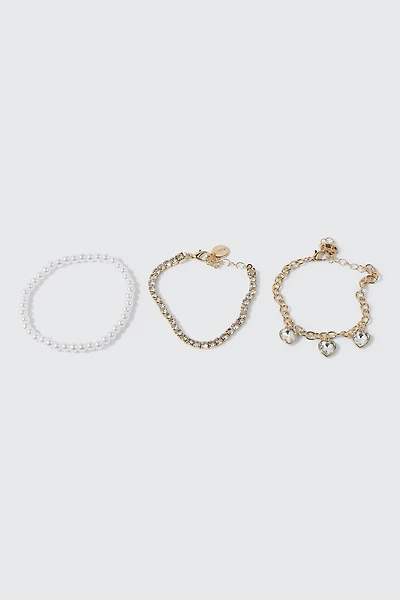 Ardene 3-Pack Bracelets with Heart Charms in Gold