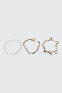 Ardene 3-Pack Bracelets with Heart Charms in Gold