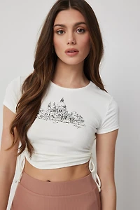 Ardene Side Ruching Ultra Crop Baby T-Shirt in White | Size | Polyester/Elastane