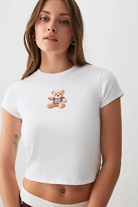 Ardene Graphic Crop PJ Top in White | Size Large | Cotton/Elastane | Eco-Conscious