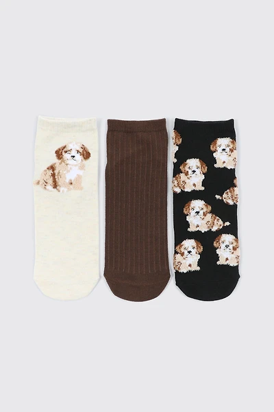 Ardene 3-Pack Fuzzy Dog Demi Crew Socks | Polyester/Spandex