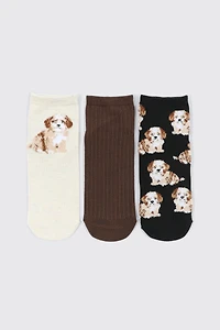 Ardene 3-Pack Fuzzy Dog Demi Crew Socks | Polyester/Spandex