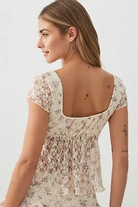 Haut paysan à manches courtes en dentelle texturée