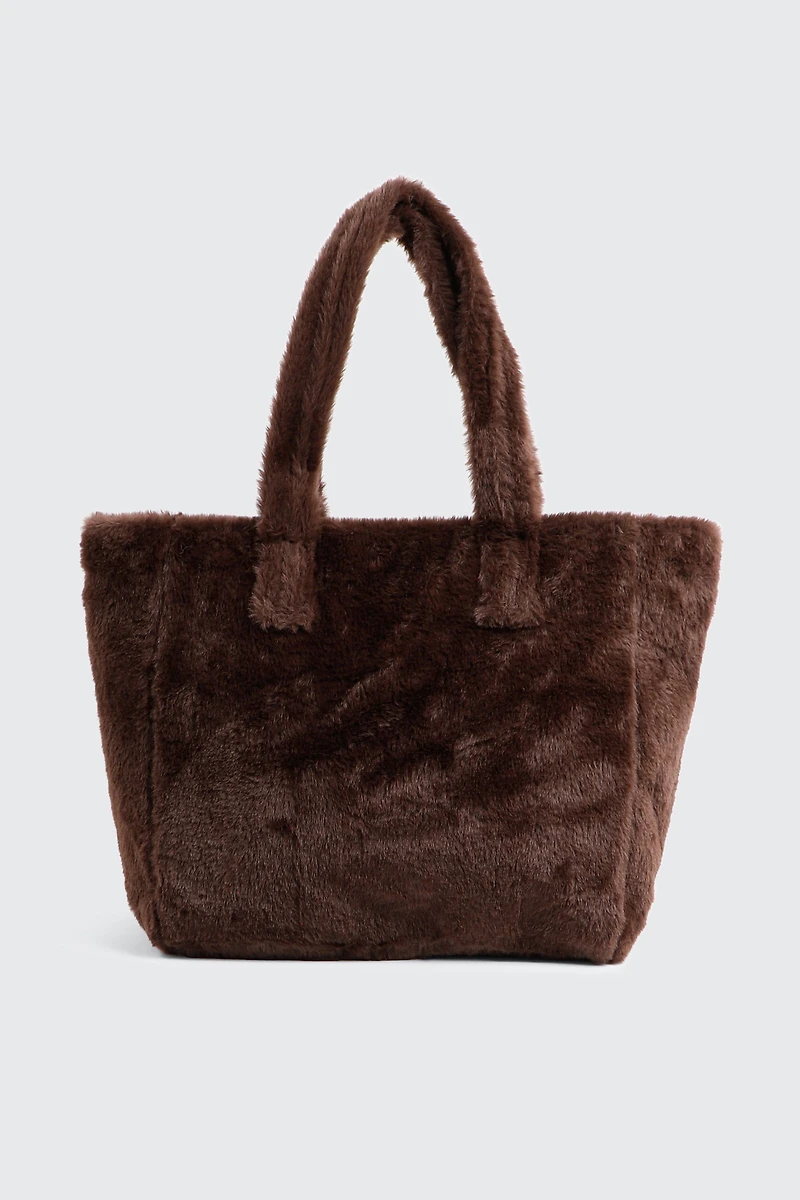 Ardene Large faux Fur Tote Bag in Brown | Polyester | Eco-Conscious