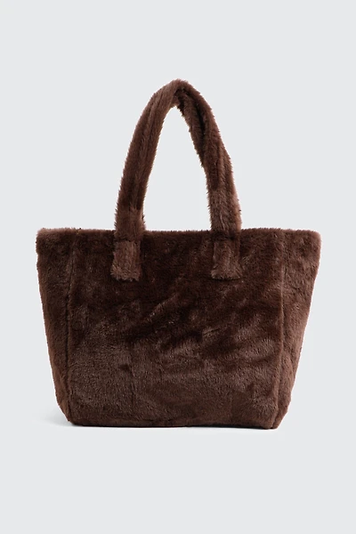 Ardene Large faux Fur Tote Bag in Brown | Polyester | Eco-Conscious