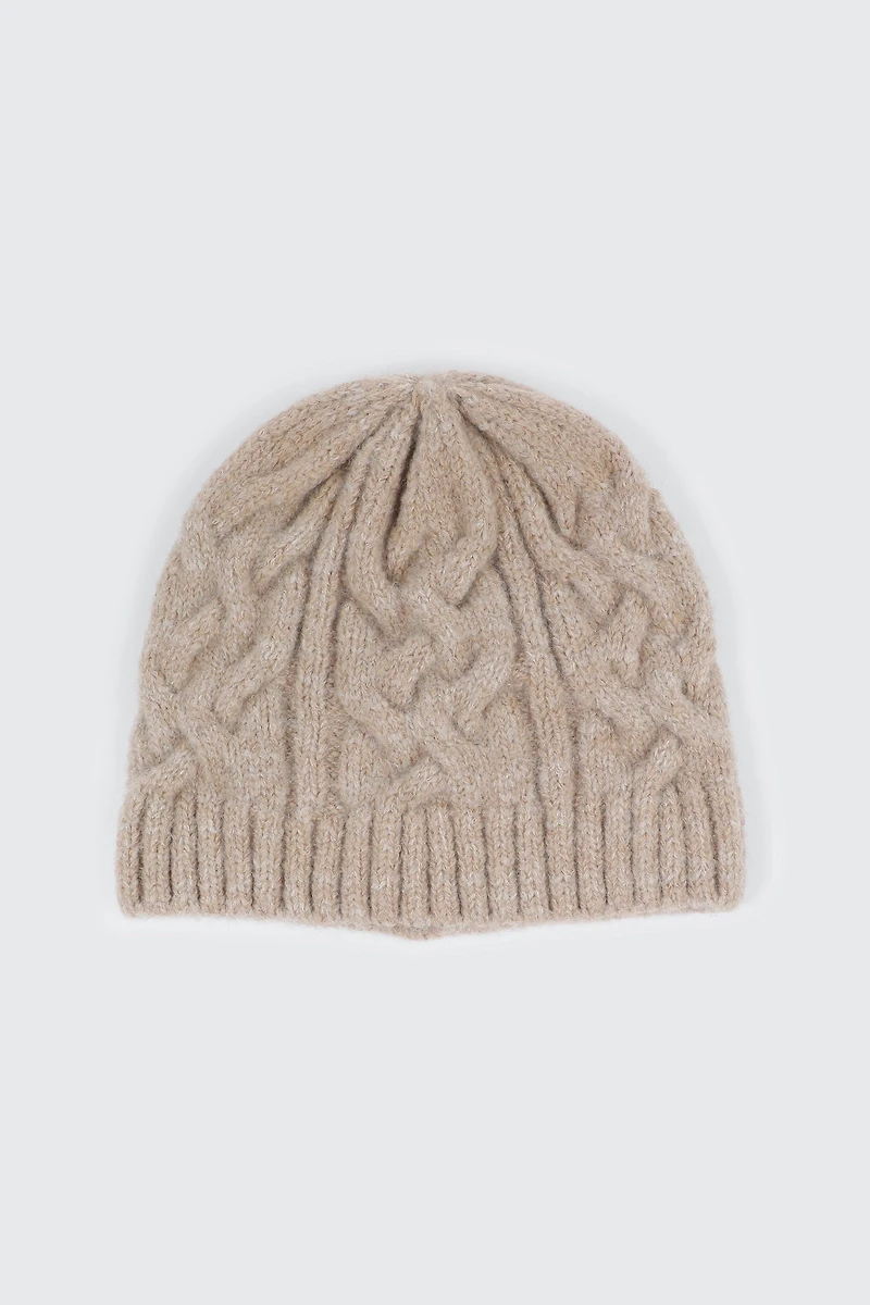 Ardene Wool Blend Cable Knit Beanie in Beige | Polyester/Elastane
